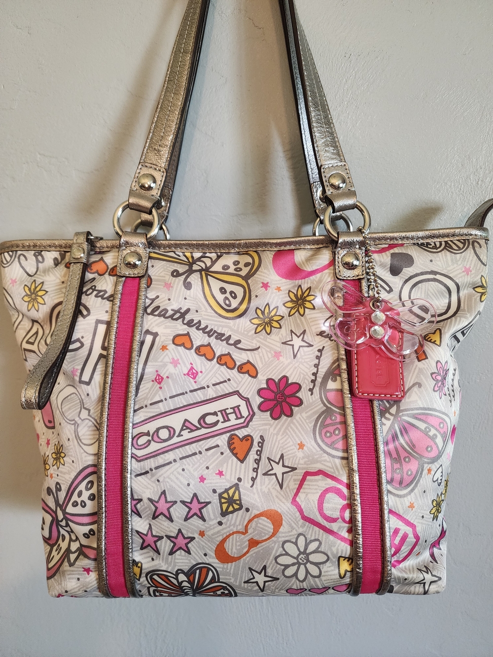 Coach Poppy Butterfly And Flower Graffiti Tote K1076-f15712 - Picture 3 of 14